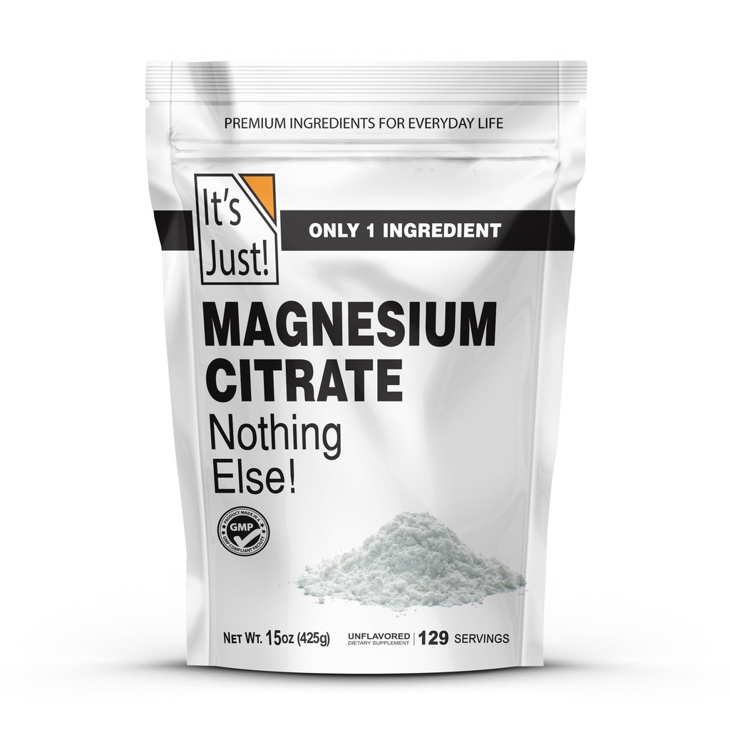 It 's Just - Magnesium Citrate Powder, 15oz, Non- GMO Magnesium Supplement, Unflashored (15oz / 129 Servings)