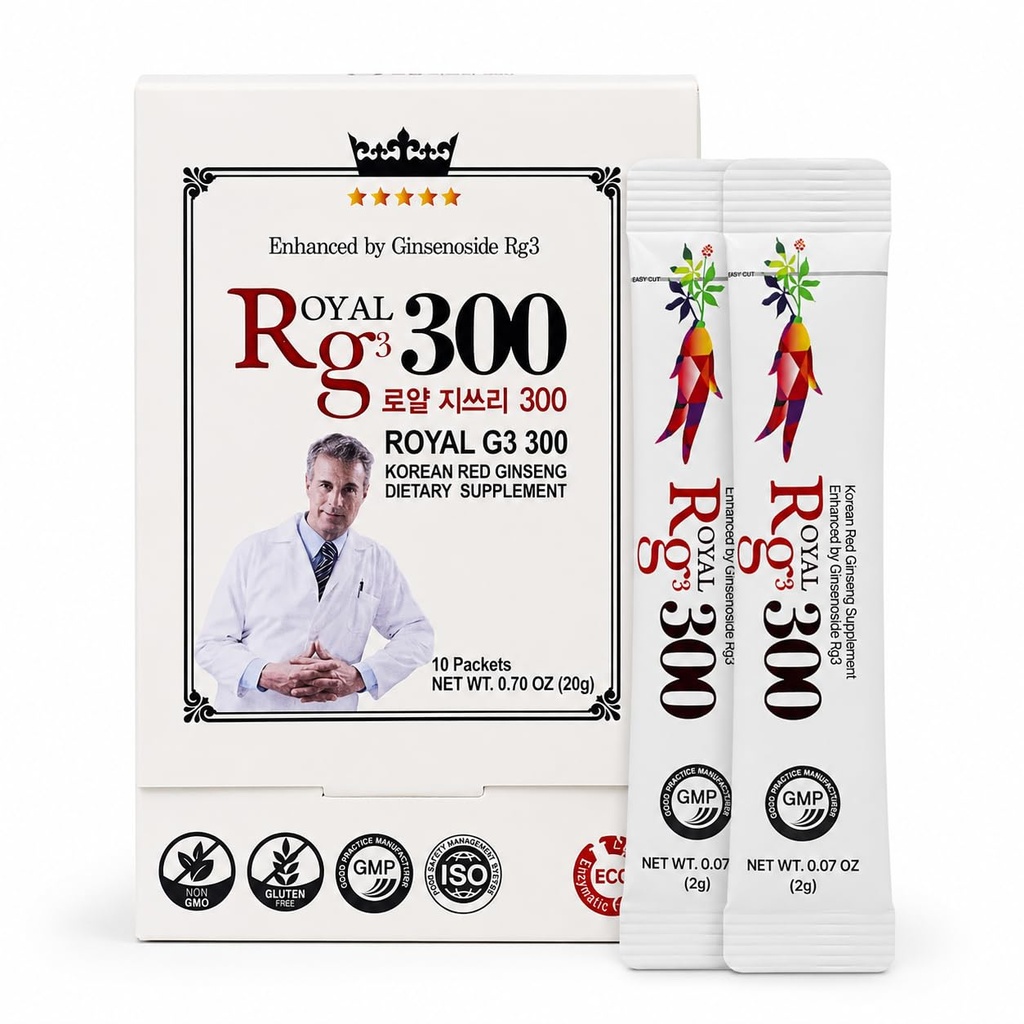 Premium RG3 300 Bedak Merah Ginseng Korea - Enhanced Ginsenosides (50mg Rg3 / Sachet), Dibuat di Korea, 10 Sachets