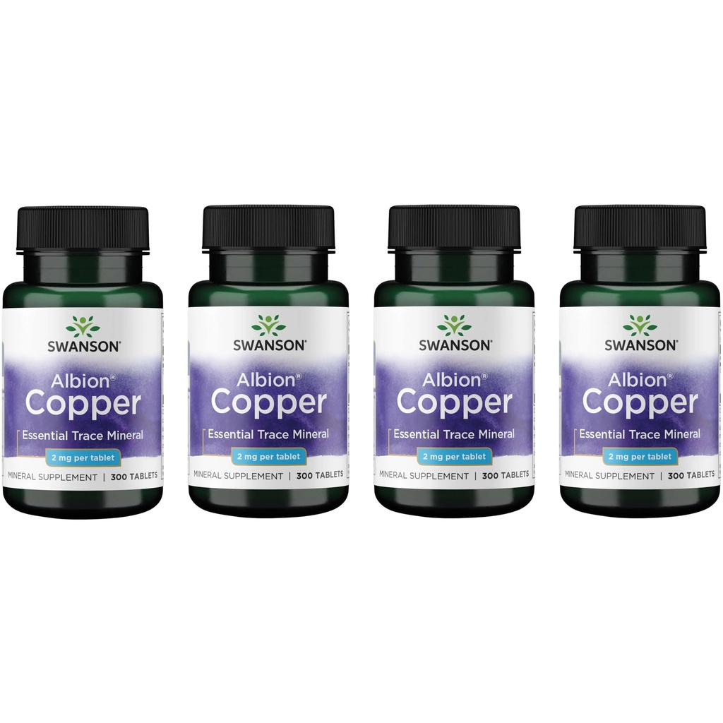 Swanson Copper Antioksidant Immune System Red Blood Cell Suplemen Mineral (Copper Chelate) 2 mg 300 Tab (4 Pack)