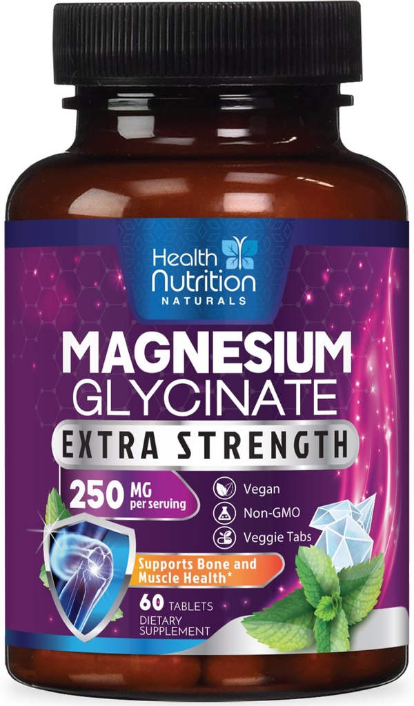 Magnesium Glycinate 250mg - 100% Cellated Magnesium for Max Absorpsi - Sleep Dukung, Muscle, Nerves, Bone & Heart Health Support, Best Mag Supplemen, Vegan Nor-GMO, 3rd Party Test - 60 tablet