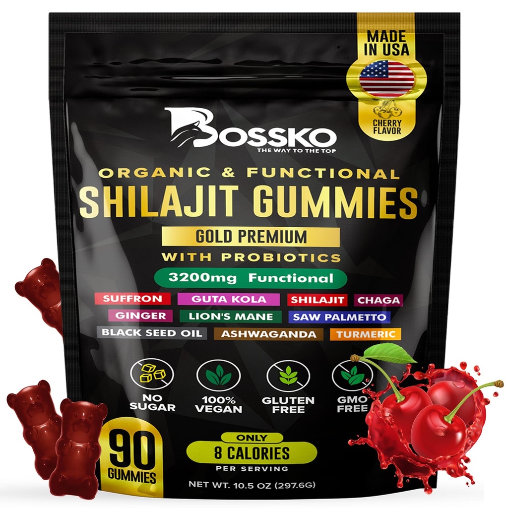 3200 MG Pure Himalaya Shilajit Gummies Organik Pria & Perempuan dengan Progorium & Magnesium Ashwagnadha Chaga Turmeric Fulvic Acid 105 + Trace MinageI Vegan Nony-GMO I Tested I 90 Count