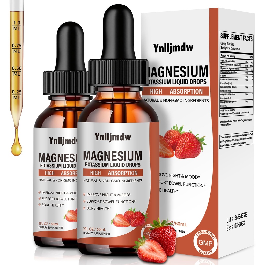 Magnesium Glycinate Liquid Drops, 1000 mg Liquid Magnesium Suplemen dengan Bromelain, Vitamin B6 C D, Absorpsi Tinggi Magnesium Kompleks untuk Malam, Otot & Energi Dukungan, 2 Fl Oz (Paket 2)