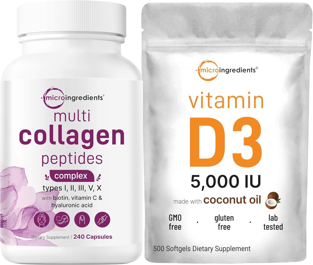 Mikro Ingrediens Multi Collagen Pills & Vitamin 5.000 IU Bundle Pack 126; Grasen Collagen Peptides 124; Vitamin D sebagai Cholecalferol