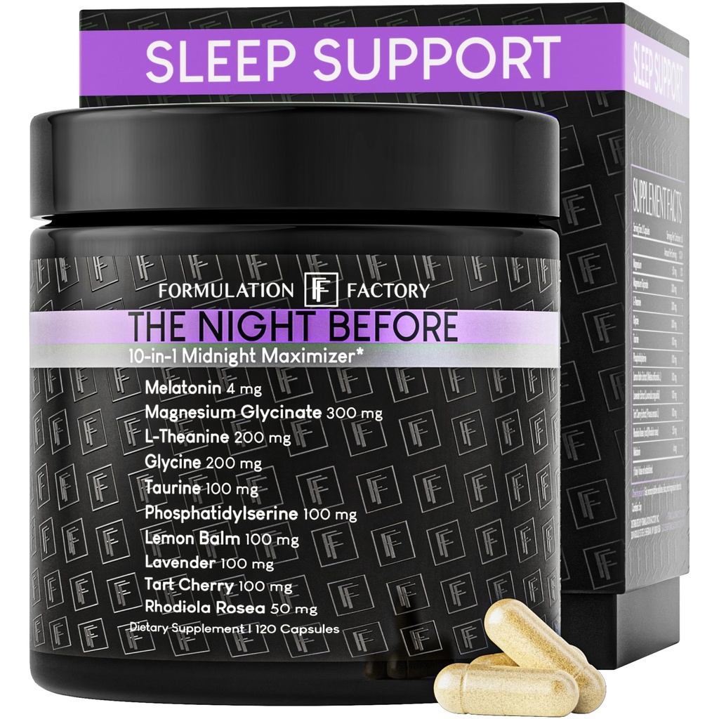 Malam sebelum 10- 1 Midnight Maximizer Sleep Aid, Stress Relief, Kognition, Relaxation, Recovery, Focus, Magnesium Glycinate, L- Theanine & More, (120 Kapsul - 2 Bulan Supply)