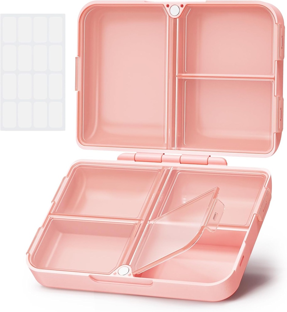 AUVON Daily Pill Organizer Fit with Your Purse or Pocket, Compact Travel Box Case with Slim Folding Design and Long- Lasting Henges to Hold Vitamin, Fish Oil, Supplement or Jewelry (Pink)