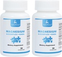 2 Bottles Sixfold Magnesium Complex 126; 350mg of Magnesium Glycinate, Malate, Citrat, Taurine, Oxide, L- threonate for Muscles, Nerves, & Energy, GABA Sleep Support Glace 124; High Absorcience 124; Vegan 1244; 90 Capsules