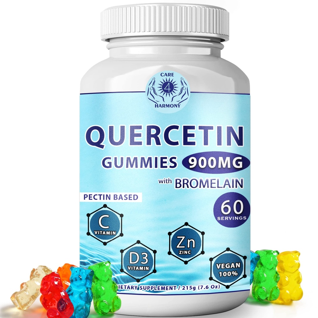 Quercetin Gummies - Quercetin dengan Bromelain Vitamin C + Zinc Vitamin D3 - Chewable Quercetin 900mg Suplemen - Quercetin untuk Anak-anak dan Dewasa (1)