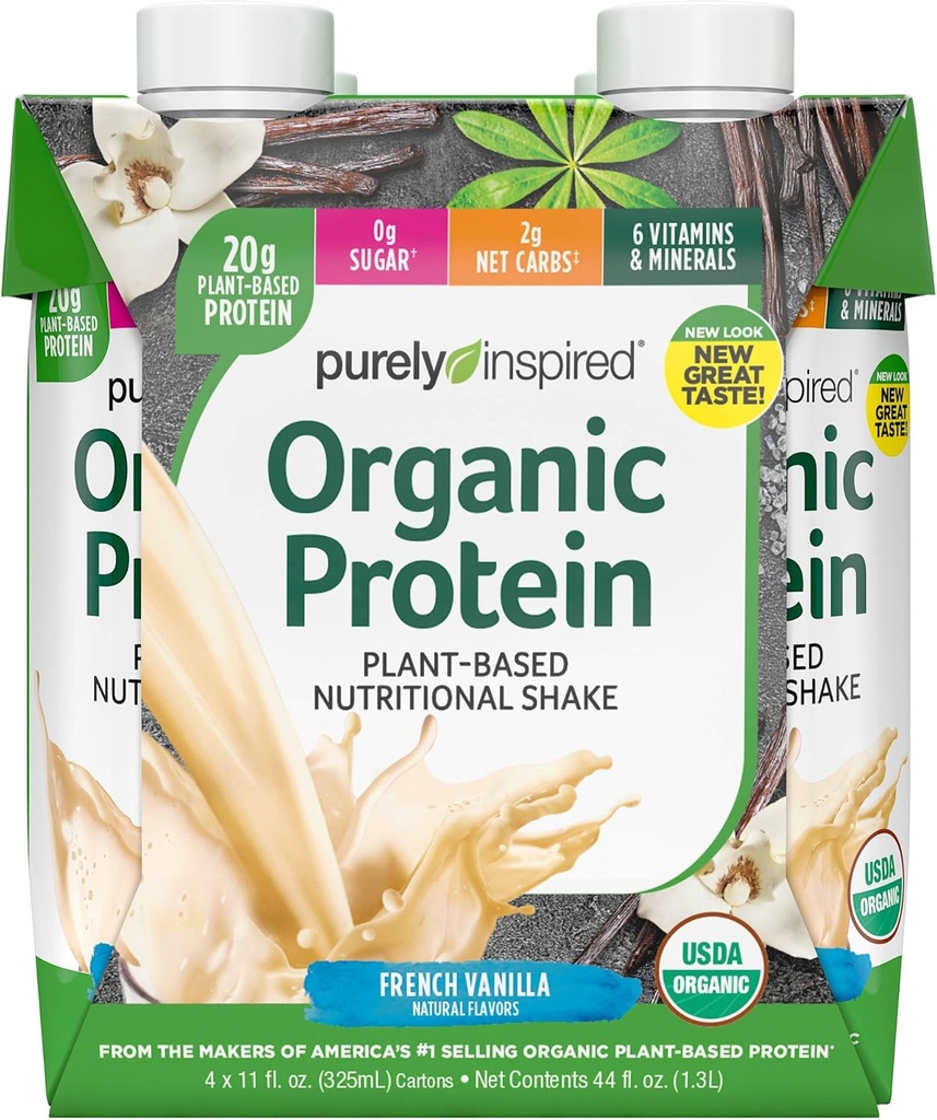 Protein Shakes Siap Minum 124; Murni Terinspirasi Protein Organik Shake 124; 20g Tanaman Berbasis Protein 124; Protein Organik Minum 128; Olahraga Nuktasi RTD 124; Prancis Vanila, 11 kali.