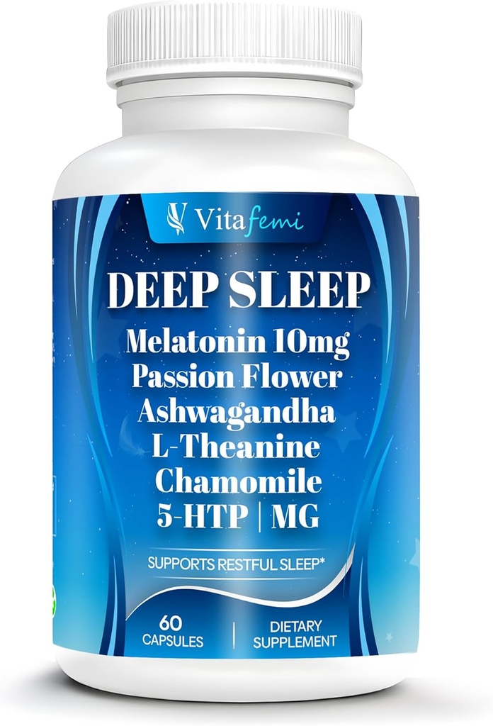 18 - 1 Melonain10 mg, Natural Deep Sleep Suplemen untuk Orang Dewasa, Non-Habit Forming, Ashwagandha, L- Theanine, Magnesium, Chamomile, 5- HTP, Non-GMO