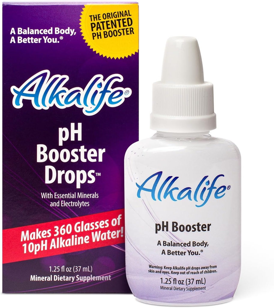 Alkalife pH Booster Drops 126; The First Patented Alkali Water Booster untuk Netralize Acid & SalolpH untuk Dukungan Imune, Performance Peak, Detox, Overall Wellness - 1.25oz