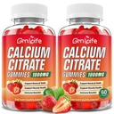 2 Pack Calcium Citrate Gummies, Sugar Free Calcium Citrate 10000mg untuk Muscle Heally, Suplemen Absorpsi Kalsium untuk Dewasa & Anak-anak, Strawberry, 120 Count