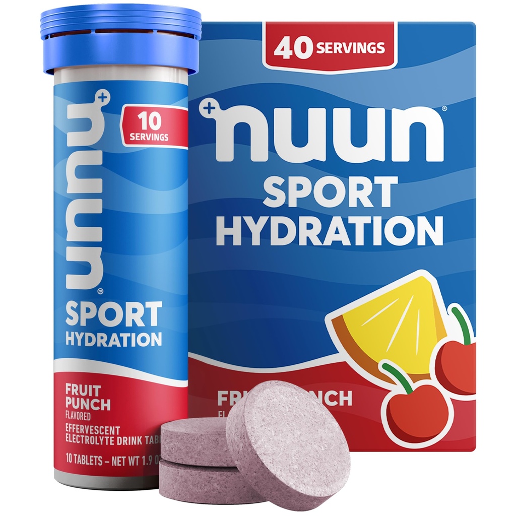 Nuun Sport Electrolite Tablet dengan Magnesium, Kalsium, Potasium, Chloride & Sodium, Gluten Free & Vegan, Fruit Punch, 4 Pack (40 Servis Total)