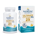 Nordic Ultimate Omega 2X dengan Vitamin D3, Lemon Flavor - 60 Soft Gels - 2150 mg Omega-3 + 1000 IU D3 - EPA & DHA - Otak, Hati, & Imune Kesehatan - 30 Hamba