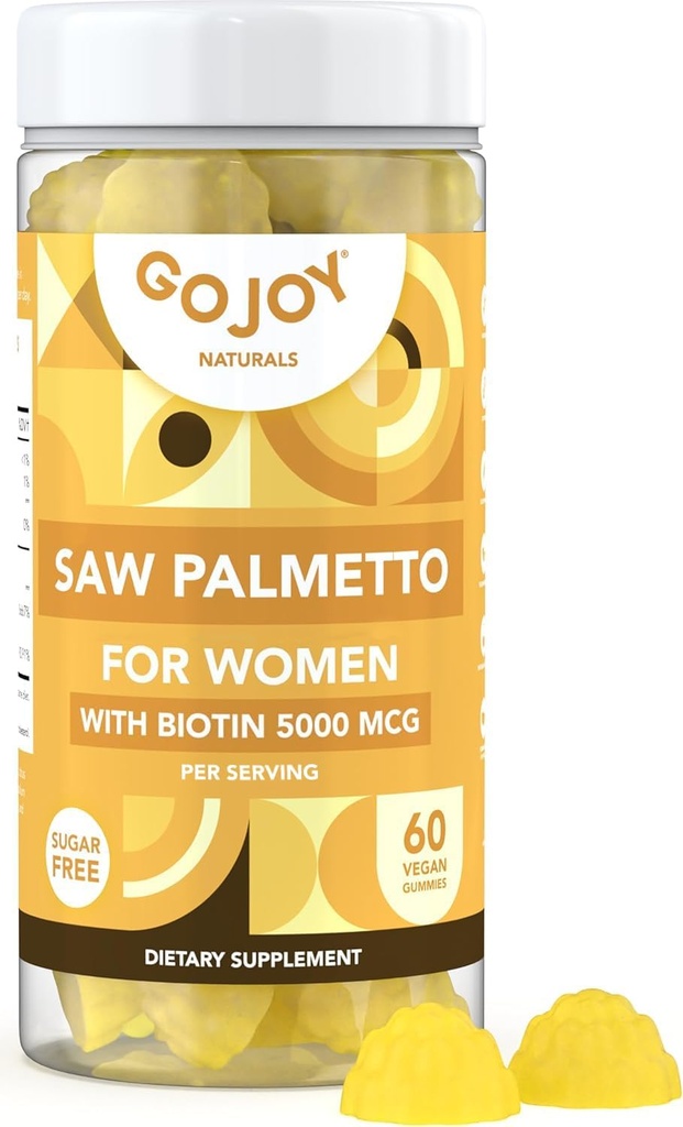 Saw Palmetto Gummies - 500mg Saw Palmetto for Women with 5000mcg Biotin & 10g Zinc - Non-GMO, Sugar, Gluten & Soy- Free, Vegan - 3rd- Party Lab Test, 30- Day Supply, 60 Chewable Gummies