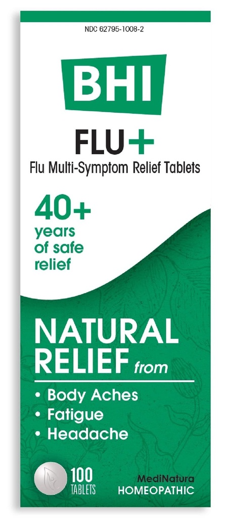 BHI Flu + Cold Multi- Symptom Relief Natural Safe None-Drowsy Remedy 11 Targeted Homeopathic Active Ingreations for Body Aches, Fatigue, Chills & Headache - 100 Tablets