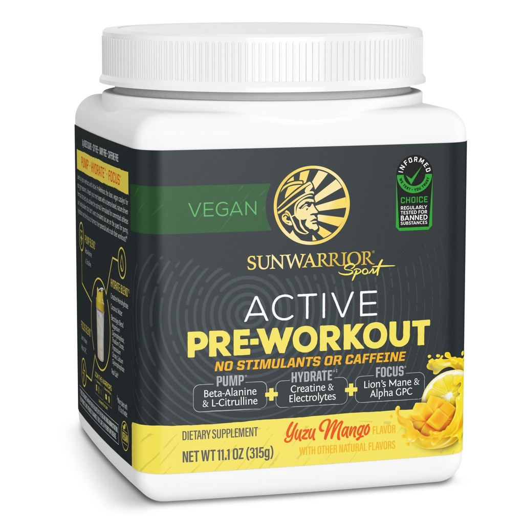 Pra Workout Powder Energy Drink None-Stim & Caffeine Free 124; Vegan Plant Berbasis Suplemen 124; Pompa Hydrate Fokus Endurance & Kekuatan Pembangunan = 124; Yuzu Mango Flavored Aktifik 30 Serving