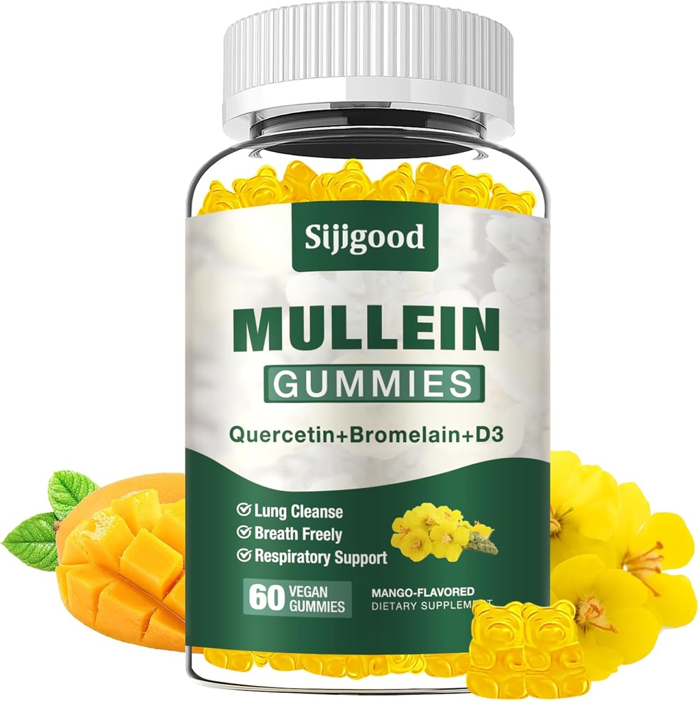 Gummies Mullein Extract Suplement for Digetical & Imune Support with Bromelain, Quercetin, Mango Flavor, 60 Count