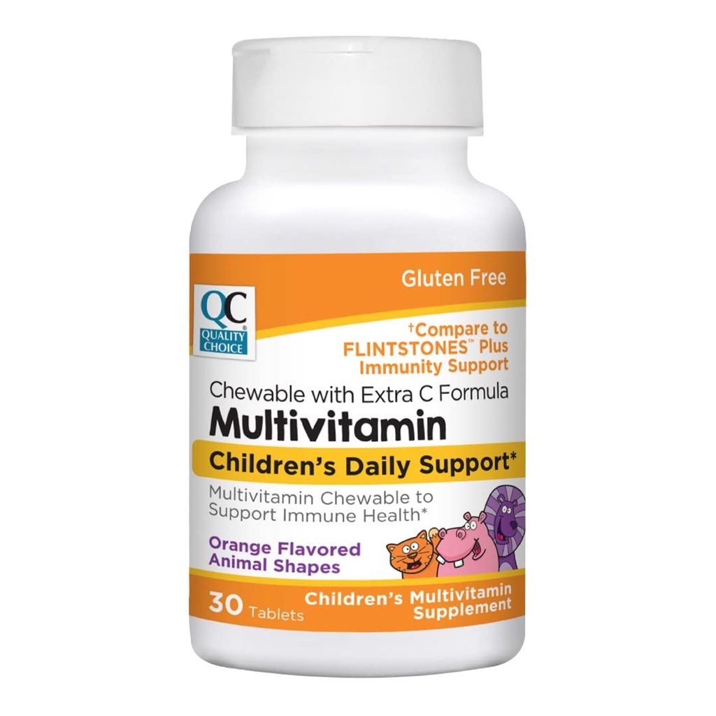Pilihan Kualitas, Multivitamin Anak-Anak Berbentuk Chewable dengan Vitamin C Ekstra, Harian Anak Mendukung Suplemen Multivitamin, 30 Count Bottle