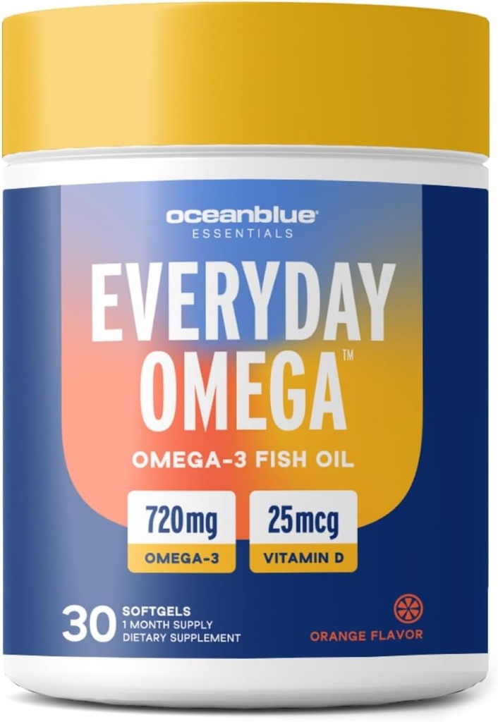 Tambahan Oceanblue Omega 3 untuk Women 124; Burpless Fish Oil 720mg dengan Vitamin D3 124; Heart Ammune Dukungan, Molecularly Dibingung Orange Flavor (30 Count Satu Hari Omega)