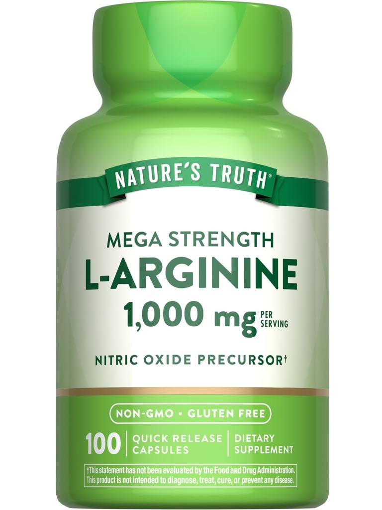 Nature 's Truth L-Arginine 1000mg 124; 100 Capsules 124; Kekuatan Mega 124; Non- GMO & Gluten Free Suplement