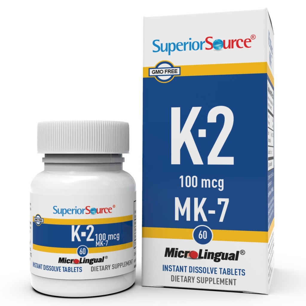 Sumber Superior Vitamin K2 MK-7 (Menaquinone- 7) 100 mcg - Bone Power & Health Sualth Support - Aids Healthy Heart Fungsi - Barariatric-Friend- 60 Sublingual Dissoling Tablet