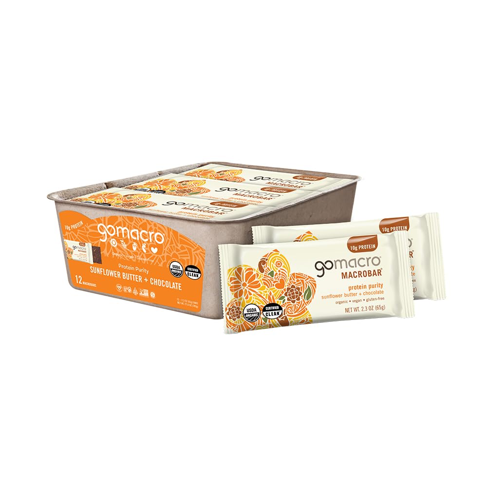 GoMacro MacroBar Organik Protein Bars - Sunflower Butter + Chocolate (2.3 Ounce Bars, 12 Count