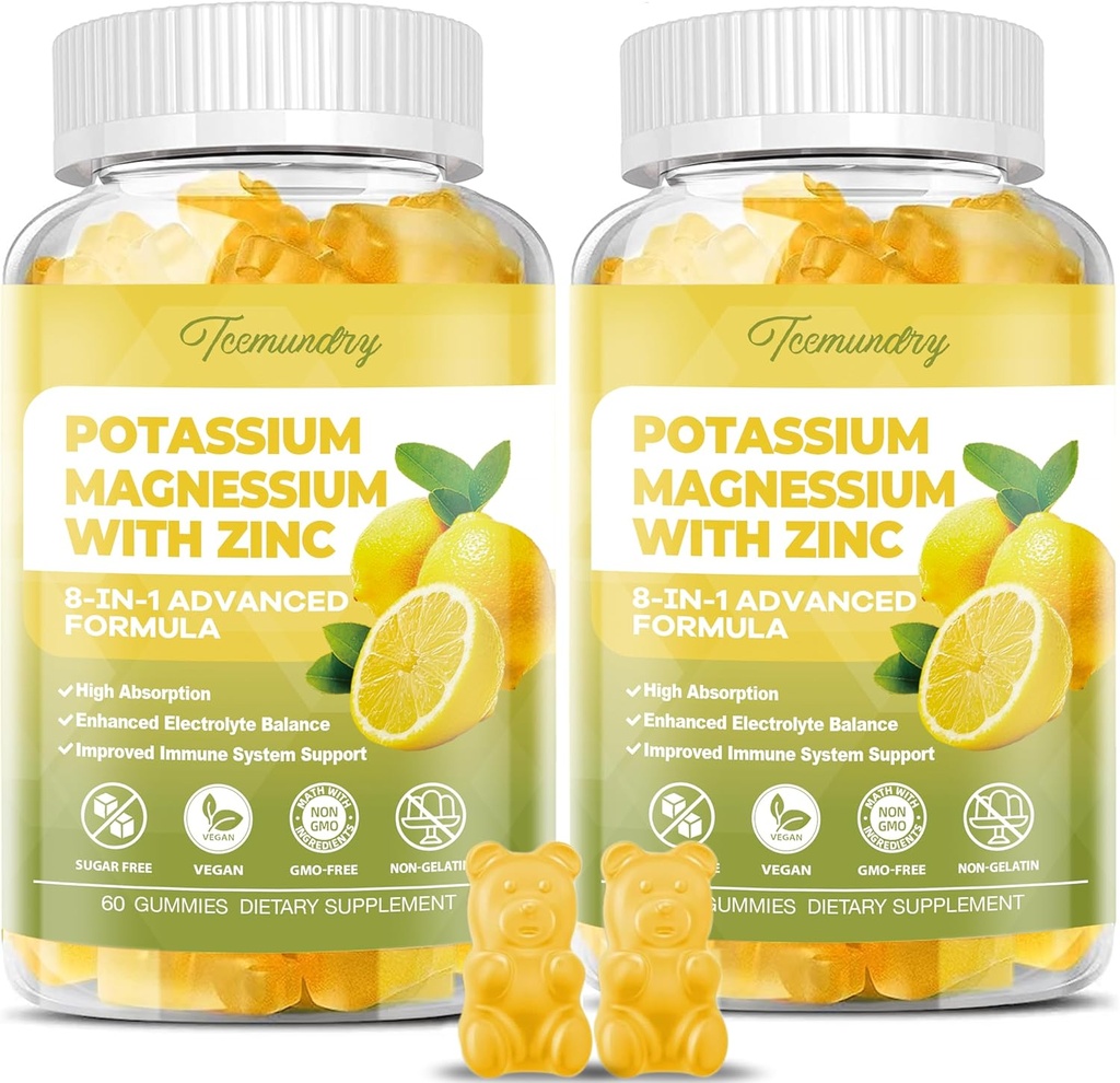 Penambahan Kalium Gummies untuk Dewasa: Potasium Citrate 99 mg - Potasium Magnesium Suplemen untuk Muscle, Electrolite, Energi