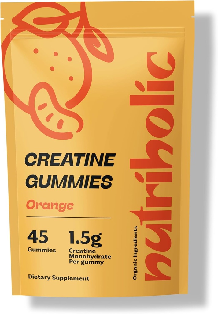 Cretine Monohydrate Gummies for Men and Women - Mudah Digest, Vegan, Gluten- Free, Non-GMO, 1.5g Creatine per Gummy - 45 Count, Orange)