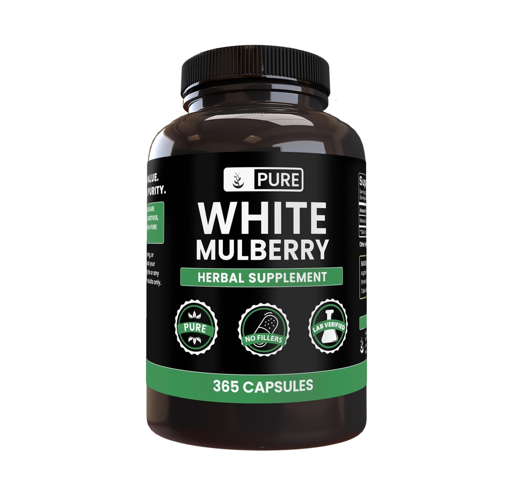 Murni Bahan Putih Mulberry (365 Capsules) Tanpa Magnesium Atau Pengisi Nasi, Selalu Murni, Lab Verifikasi