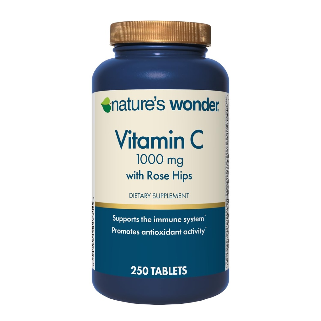 Alam Wonder Vitamin C 1000 mg dengan Rose Hips tablet untuk Kesehatan Imune, 250 Hamba, 250 jumlah