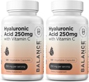 Suplemen Asam Hyaluronic Murni 250mg dengan Vitamin C 50mg, 120 Vegan Capsules - Skin Hydration untuk Natural Glow, Hair, Nails, Bone & Joint Health Formula