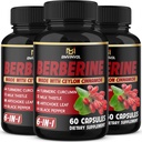(3 Packs) Suplemen Berberine Plus Cinnamon Ceylon, Milk Thistle, Turmeric, Leaf Artichoke, Peppe Hitam - 6 Bulan Pasokan - 180 Kapsul Total