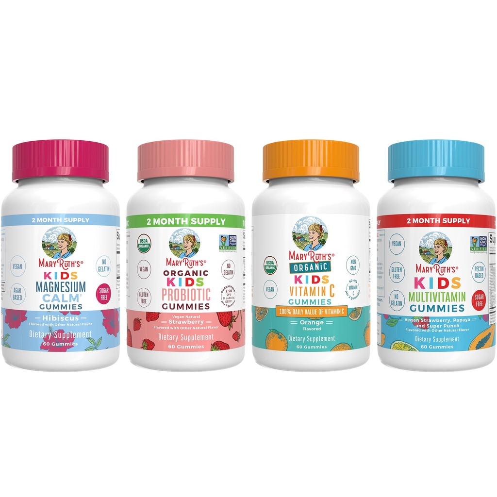 MaryRuth Organics Multivitamin, Probiotic, Magnesium Calm, dan Vitamin C Gummies for Kids 124; Clean Label Project Verified ® 124; Vitamin for Immune Dupport & Overall Health 124; Vegan, Non-GMO, Gluten Free