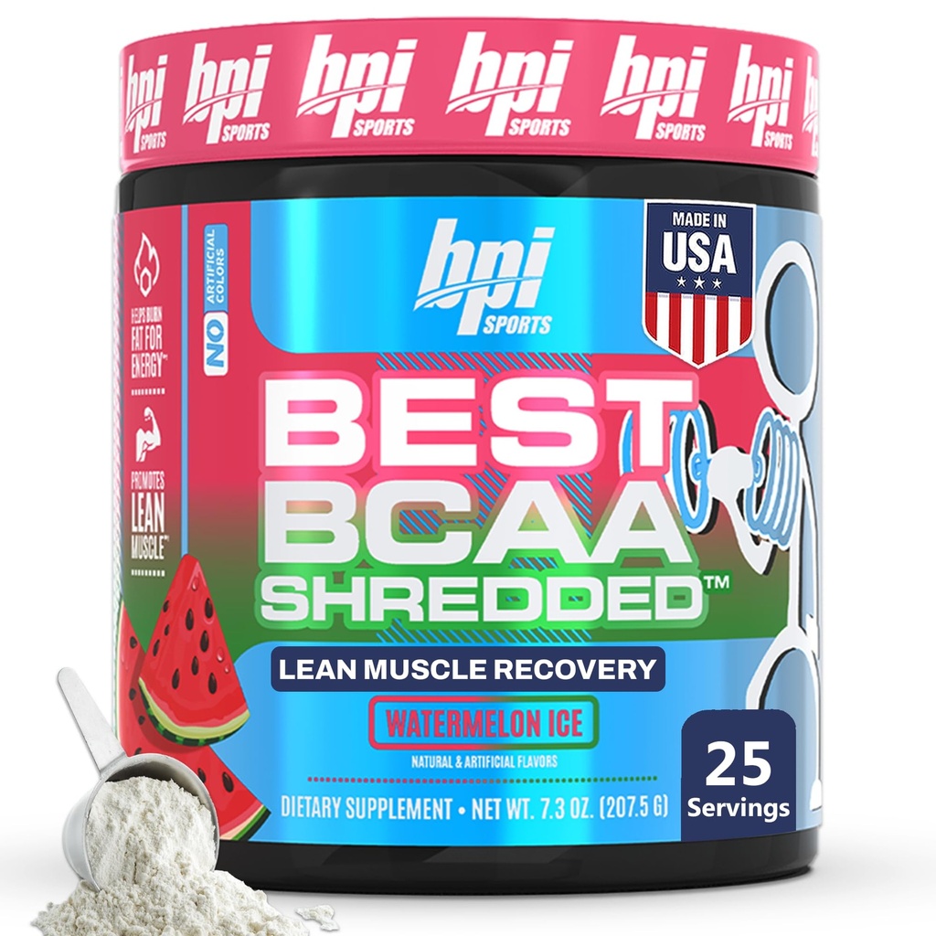 BPI Sports Best BCAA Shreded - Caffeine Free Thermogenic Recovery Dine, Lean Muscle Building BCAA Powder For Women, Pretraining BCAas Acids Drink-Watermelon ICE - 25 Pelayan