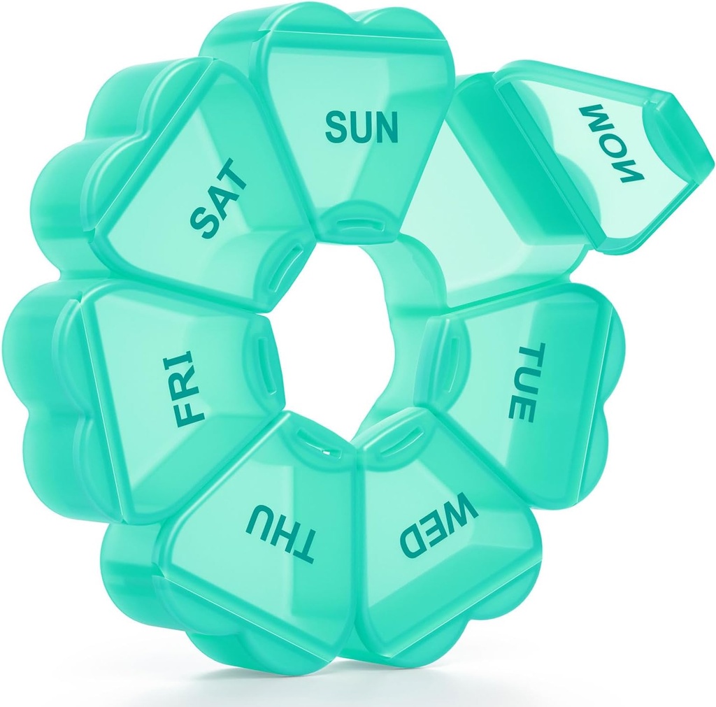 Large Weekly Pill Organizer, Pill Box 7 Day, KAPENS Daily Vitamin Case Large Capacity Comment, Pill Container for Fish Oil Medicine Suplemen, Green