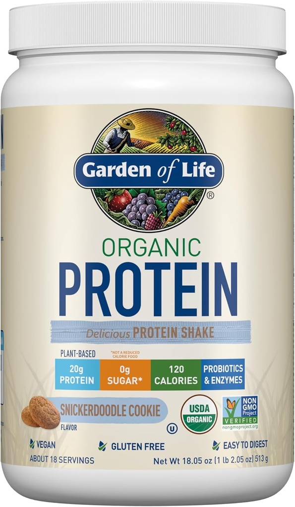 Garden of Life Vegan Protein Powder - Snickerdoodle Cookie - 20g Plant Protein, BCAAs, Progetic & Digetical Enzymes - Gluten- Free, Non- GMO