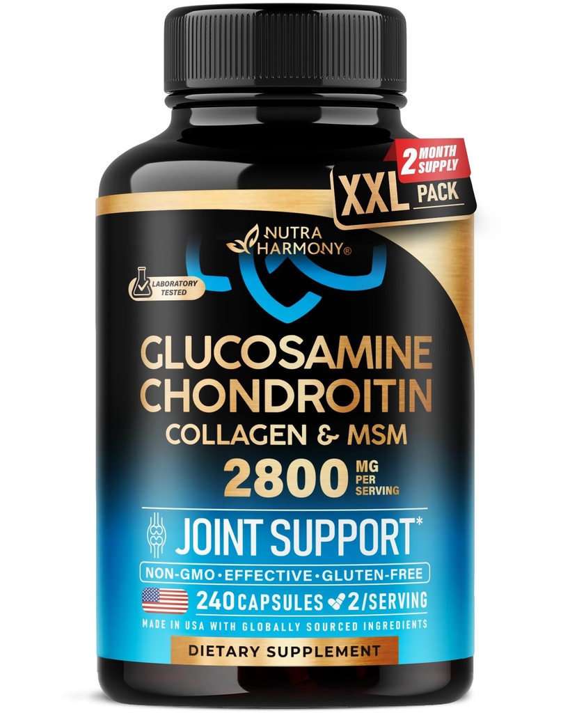 Glucosamin Chondroitin MSM Collagen 124; Gabungan Support 2800 mg 124; dibuat di USA AS 124; FSA Disetujui Items 124; Flexibility Nuttrasional Vitamins 124; untuk Pria & Women & Women, 240 Capsules