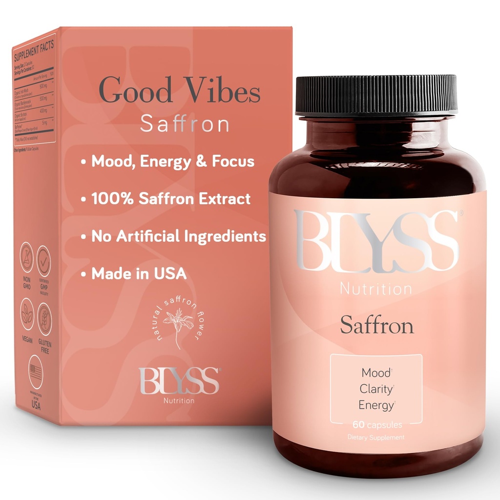 Suplemen Saffron - Saffron Extract Pills for Women - Dukung Mood, Energy Boost, PMS, Mental Clarity & Metabolisme - Non-GMO, Gluten Free, 60 Vegan Capsules