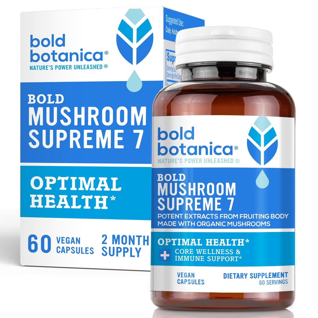 Pray Botanica Mushroom Supreme 7 - Mushroom Suplemen - Ekstraksi Organik dari Turkey Tail, Chaga, Phellinus, Reishi, Cordyceps, Maitake, Shiitake untuk Dukungan Imune & Optimal Wellness, 60 Caps