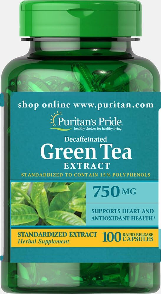 Puritan 's Pride Decademinated Green Tea Standardied Extract 750 mg- 100 Kapsul