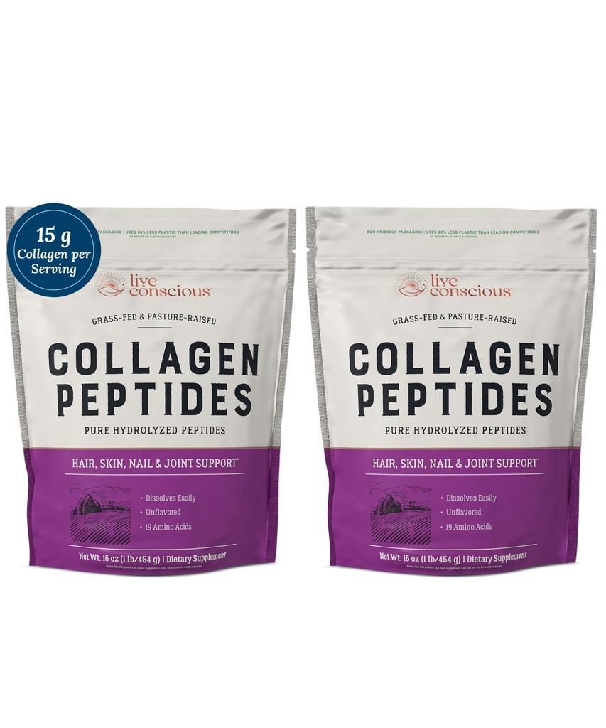 LiveConscious Collagen Peptides Powder - Rambut, Kulit, Nail, dan Dukungan Bersama - Tipe I & III Collagen - Altillly - Sourded Hydrolyzed Protein - 16oz (2- Pack)