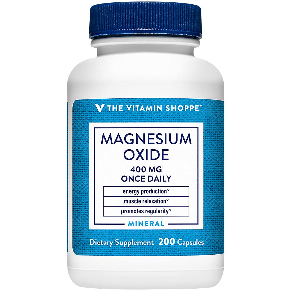 The Vitamin Shoppe Magnesium Oxide 400mg - Ensizal Daily Mineral Formula untuk mendukung Produksi Energi, Relaxation Muscle, Kesehatan Tulang, dan Regularitas Digetical (200 Capsules)