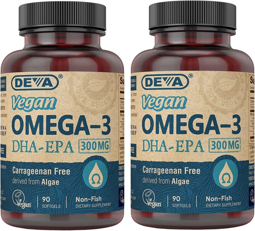 Suplemen Non- Fish Derived dari Algae, 300 mg Potency, 90 Vegetarian Softgels - Paket 2