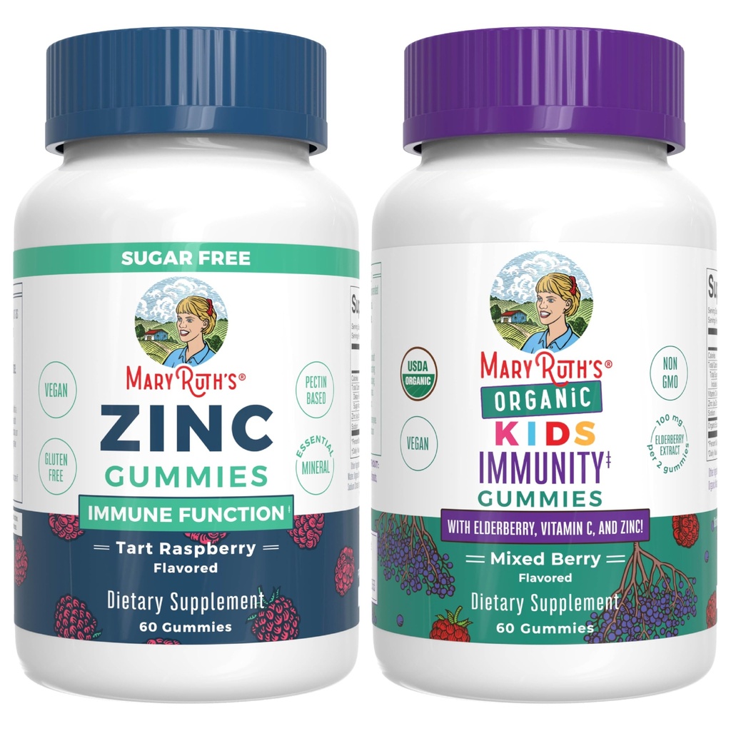 MaryRuth Organics Zinc (Tart Raspberry) & Kids Imunity Gummies (Mixity Berry)
