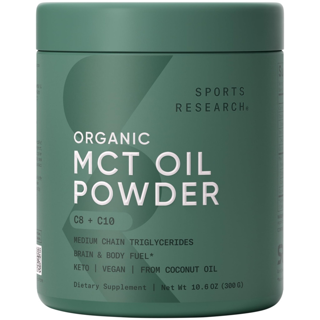 Sporic Research Organic MCT Oil Powder - Keto & Vegan MCC C8, C10 dari Coconuts - Fatty Acid Brain & Body Fuel, Non-GMO & Gluten Free - Unflafeed, Perfect in Coffee, Tea & Protein - 106 oz