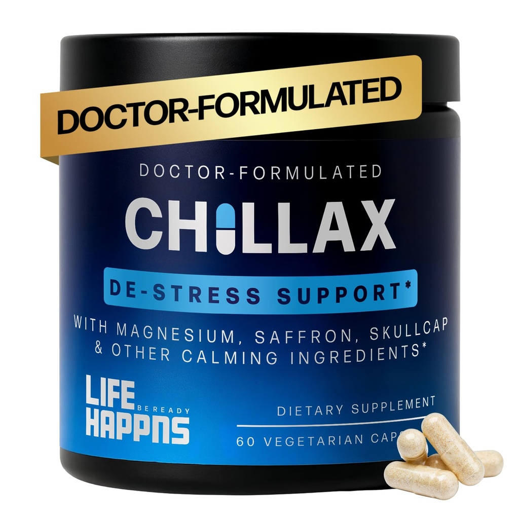 Life Happens Chillax, Cadangan Dukungan Tenang, L Theanine, Magnesium, GABA dan Saffron Suplemen untuk Relaxation, Natural Mood Support for Dewasa, Calming and Relaxing, 60 Kapsul