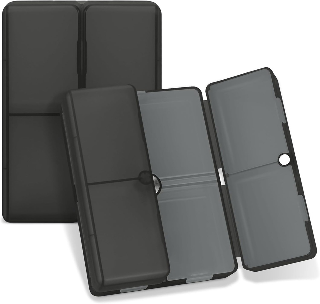 FYY Daily Pill Organizer, 7 Comparts Pill Case Travel Pill Organizer, [Folding Design] Pill Box for Purse Pocket to Hold Vitamin, Cod Liver Oil, Suplemen dan Medication- Clear Black