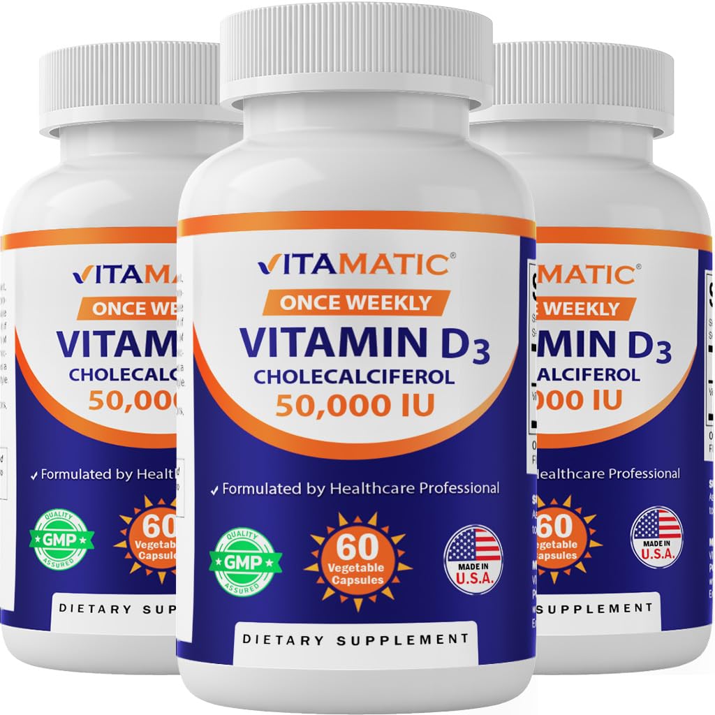 Vitamin 3 Pack Vitamin D3 50.000 IU (as Cholecalfferol), Sekali Dose Weekly, 1250 mcg, 60 Vevgie Capsules 1 Year Suply, Progresif Formula Membantu Deficiency Vitamin D
