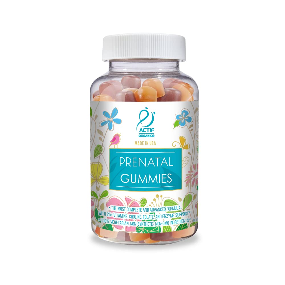 Aktif Prenatal Gummies dengan 25 + Organik Vitamin dan Organ Herbal Blend - Non-GMO, 100% Vegetarian, 90 Count, Dibuat di USA