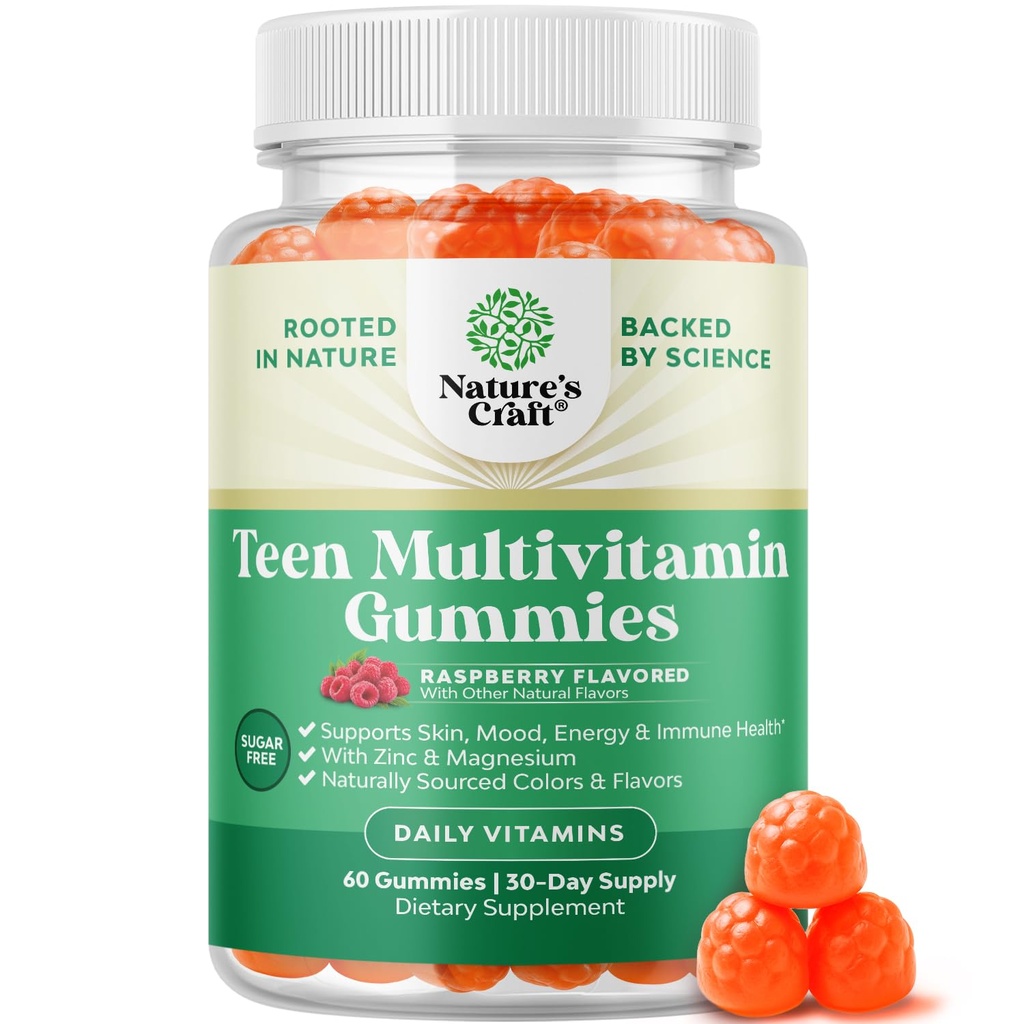 Teen Multivitamin Gummies 12- 17 - Teen Boys & Girls Gummy Vitamin for Better Skin, Ammune Strength, Mood & Energy Suplemen Anak Remaja & Boy dengan Zn, Mg, Vitamin A, C, D & E - 60 Ct